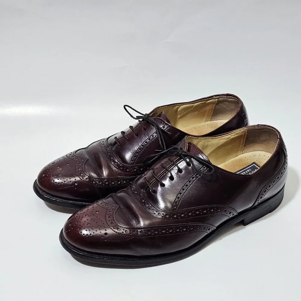 Bostonian  Mens Impression‎ 8.5 D/B Burgundy Leather Oxford Wing Tip Dress Shoes